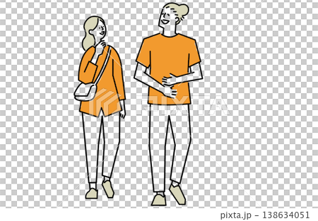 A young couple walking and chatting A young couple walking and chatting 138634051