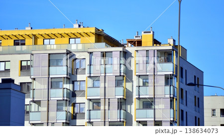 Apartments in residential complex. Housing structure at modern house.  Architecture for property investment. and architecture details. Urban abstract - windows of apartment building. 138634073