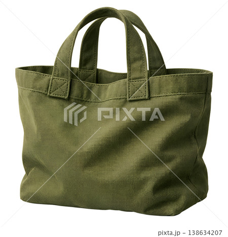 Stylish olive green canvas tote bag with sturdy handles, isolated on a transparent background, perfect for eco-friendly shopping, casual fashion, and everyday carry Stylish olive green canvas tote bag with sturdy handles, isolated on a transparent background, perfect for eco-friendly shopping, casual fashion, and everyday carry 138634207