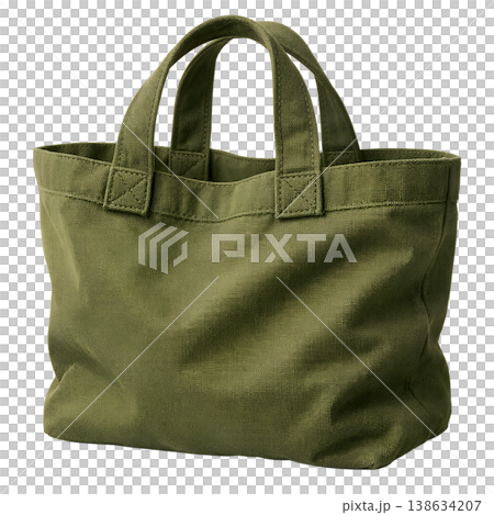 Stylish olive green canvas tote bag with sturdy handles, isolated on a transparent background, perfect for eco-friendly shopping, casual fashion, and everyday carry Stylish olive green canvas tote bag with sturdy handles, isolated on a transparent background, perfect for eco-friendly shopping, casual fashion, and everyday carry 138634207