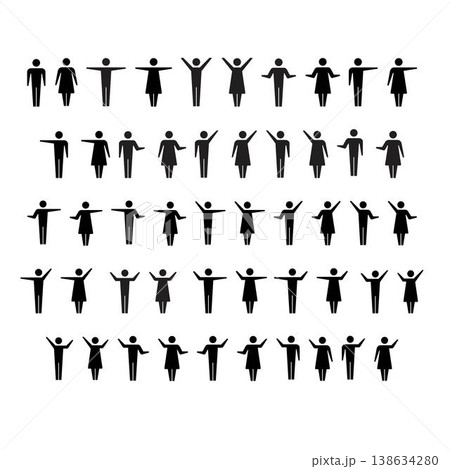 Man and Woman Stick Figure Icon Set Vector Illustration Human Poses Silhouette People Icons Collection Man and Woman Stick Figure Icon Set Vector Illustration Human Poses Silhouette People Icons Collection 138634280
