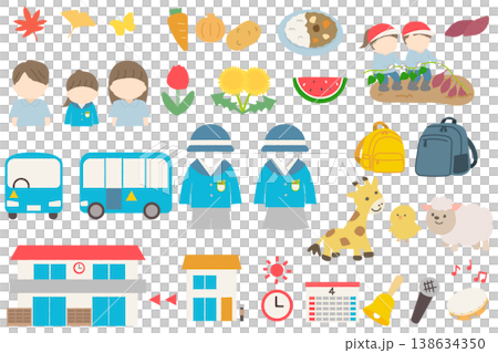Nursery and kindergarten event, daily life, and seasonal illustration set Nursery and kindergarten event, daily life, and seasonal illustration set 138634350