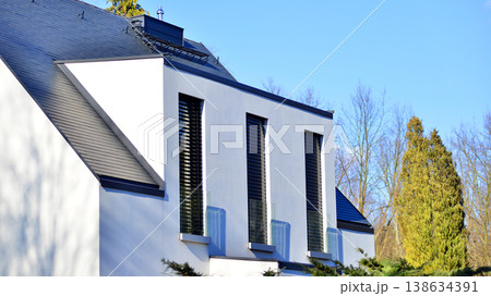 Luxury real estate single family house with modern facade. Luxury real estate single family house with modern facade. 138634391