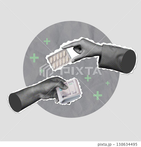 Healthcare transaction with pills and currency exchange Healthcare transaction with pills and currency exchange 138634495