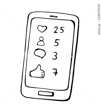 Social media engagement smartphone likes followers doodle illustration 138634597