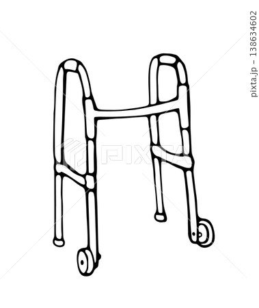 Walker mobility aid elderly support medical doodle illustration Walker mobility aid elderly support medical doodle illustration 138634602