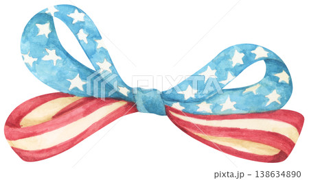 American Flag Bow Watercolor Illustration American Flag Bow Watercolor Illustration 138634890
