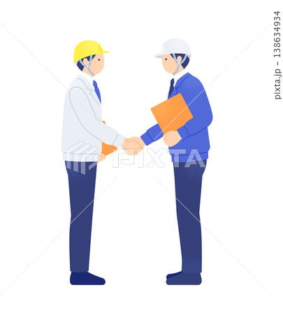 合意して握手する作業服姿の男性2人 建設現場で働く人物の全身イラスト素材 合意して握手する作業服姿の男性2人 建設現場で働く人物の全身イラスト素材 138634934