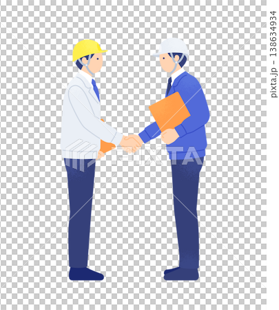 合意して握手する作業服姿の男性2人 建設現場で働く人物の全身イラスト素材 合意して握手する作業服姿の男性2人 建設現場で働く人物の全身イラスト素材 138634934