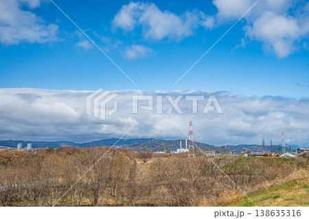 淀川風景 枚方市側から高槻市方面の景観 大阪府枚方市 淀川風景 枚方市側から高槻市方面の景観 大阪府枚方市 138635316