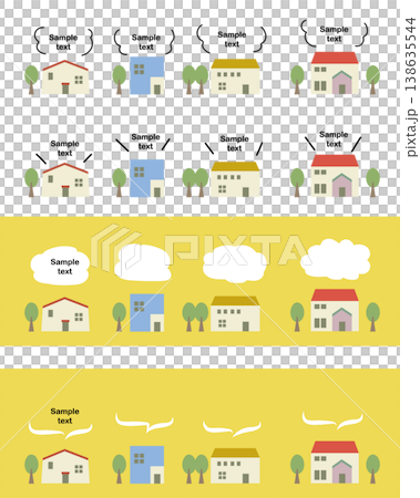Cute house illustration icon set with speech bubble 138635544