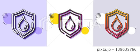 Water resistant line icon. Halftone dotted pattern. Gradient icon with grain shadow. Waterproof shield sign. Drop protection symbol. Line waterproof icon. Various designs. Vector Water resistant line icon. Halftone dotted pattern. Gradient icon with grain shadow. Waterproof shield sign. Drop protection symbol. Line waterproof icon. Various designs. Vector 138635766
