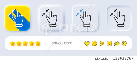 Touchscreen gesture line icon. Neumorphic, Flat shadow, 3d buttons. Zoom out sign. Action arrows symbol. Line touchscreen gesture icon. Social media icons. Vector Touchscreen gesture line icon. Neumorphic, Flat shadow, 3d buttons. Zoom out sign. Action arrows symbol. Line touchscreen gesture icon. Social media icons. Vector 138635767