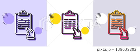 Clipboard document line icon. Halftone dotted pattern. Gradient icon with grain shadow. Agreement file sign. Survey record symbol. Line clipboard icon. Various designs. Vector Clipboard document line icon. Halftone dotted pattern. Gradient icon with grain shadow. Agreement file sign. Survey record symbol. Line clipboard icon. Various designs. Vector 138635802