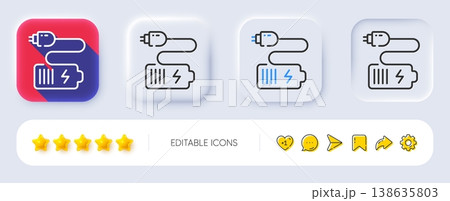 Battery plug line icon. Neumorphic, Flat shadow, 3d buttons. Charge accumulator sign. Electric power symbol. Line battery icon. Social media icons. Vector Battery plug line icon. Neumorphic, Flat shadow, 3d buttons. Charge accumulator sign. Electric power symbol. Line battery icon. Social media icons. Vector 138635803