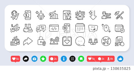 Coffee maker, Rise price and Medical flight line icons pack. Social media: share, comment, like icons. Inspect, Sconce light, Fingerprint lock web icon. Vector Coffee maker, Rise price and Medical flight line icons pack. Social media: share, comment, like icons. Inspect, Sconce light, Fingerprint lock web icon. Vector 138635825