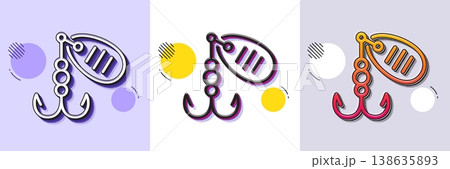 Fishing lure line icon. Halftone dotted pattern. Gradient icon with grain shadow. Spinning bait sign. Catching fish symbol. Line fishing lure icon. Various designs. Vector 138635893