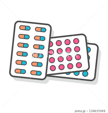 カラフルな錠剤カプセルののベクターイラスト主線あり 138635949