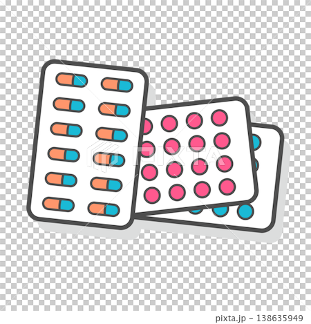 カラフルな錠剤カプセルののベクターイラスト主線あり 138635949