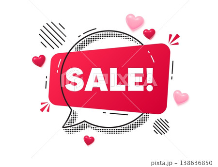 Sale chat speech bubble. Love hearts concept. Sale promotion tag. Special offer price sign. Advertising Discounts symbol. Red chat message. Offer speech bubble. Glare 3d hearts. Vector 138636850