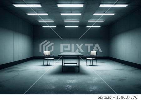 Interior of investigation room for interrogation of suspect, police station inside AI Generative 138637576