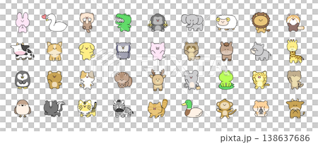 A set of loosely drawn animal doodles of various animals. 138637686