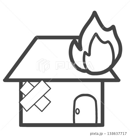 火災保険のイメージイラスト（白 / 壁の絆創膏と屋根の炎 / 家の破損 / 安心・安全） 138637717