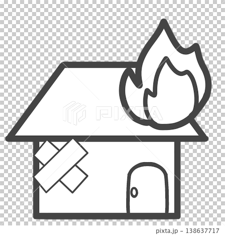 火災保険のイメージイラスト（白 / 壁の絆創膏と屋根の炎 / 家の破損 / 安心・安全） 138637717