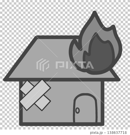 火災保険のイメージイラスト(灰色 / 壁の絆創膏と屋根の炎 / 家の破損 / リスク管理) 火災保険のイメージイラスト(灰色 / 壁の絆創膏と屋根の炎 / 家の破損 / リスク管理) 138637718