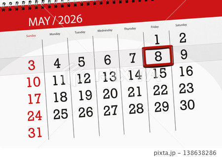 Calendar 2026, deadline, day, month, page, organizer, date, May, friday, number 8 138638286