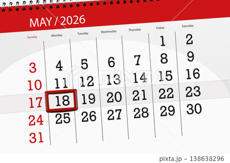 Calendar 2026, deadline, day, month, page, organizer, date, May, monday, number 18 138638296