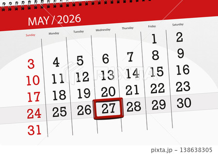 Calendar 2026, deadline, day, month, page, organizer, date, May, wednesday, number 27 Calendar 2026, deadline, day, month, page, organizer, date, May, wednesday, number 27 138638305