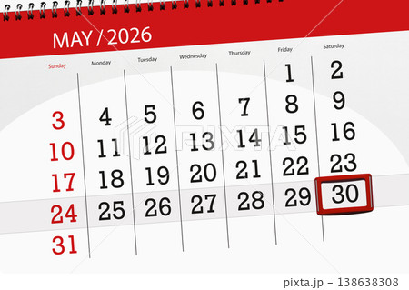 Calendar 2026, deadline, day, month, page, organizer, date, May, saturday, number 30 Calendar 2026, deadline, day, month, page, organizer, date, May, saturday, number 30 138638308