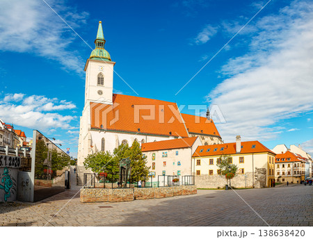 bratislava, slovakia - 16 oct 2019: cathedral of st. martin. medieval architecture of slovakia on a sunny autumn day. catholic cathedral used for coronation now serves as latin church archdiocese bratislava, slovakia - 16 oct 2019: cathedral of st. martin. medieval architecture of slovakia on a sunny autumn day. catholic cathedral used for coronation now serves as latin church archdiocese 138638420