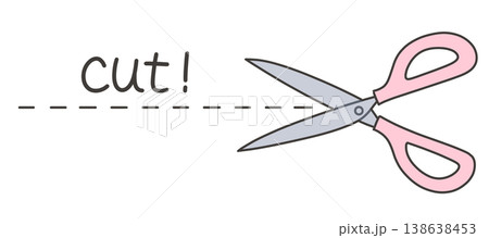 cutの文字とピンクのハサミ 138638453