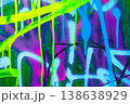 Urban Graffiti Wall Art with Neon Green, Purple, Blue Colors in 90s, Y2K Street Style 138638929