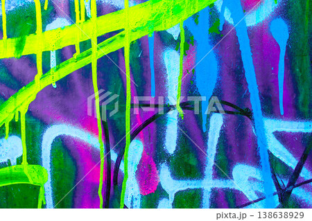 Urban Graffiti Wall Art with Neon Green, Purple, Blue Colors in 90s, Y2K Street Style Urban Graffiti Wall Art with Neon Green, Purple, Blue Colors in 90s, Y2K Street Style 138638929