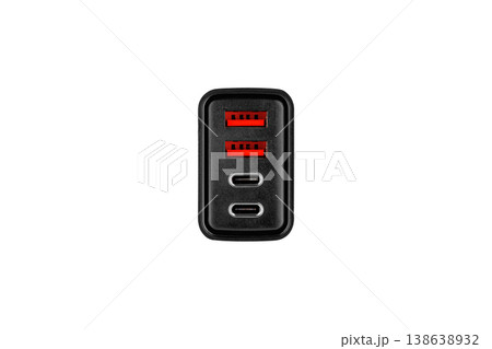 power adapter, charging adapter with USB and Type-C connector on isolated and white background, 138638932