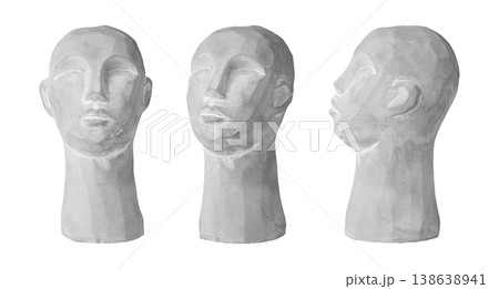 set plaster head gray for decoration on an isolated white background set plaster head gray for decoration on an isolated white background 138638941