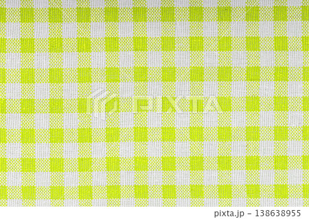 Green and white checkered, pattern, design, cotton fabric for sewing, texture background 138638955