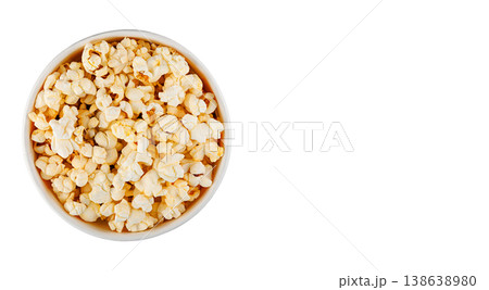 cardboard cup with popcorn top view on isolated and white background cardboard cup with popcorn top view on isolated and white background 138638980