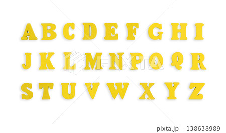 wooden letters of the English alphabet in yellow color on a white background wooden letters of the English alphabet in yellow color on a white background 138638989