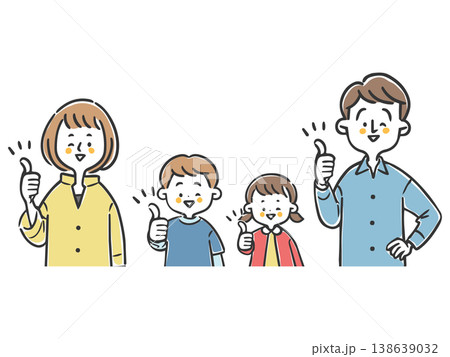 グッドサインをする夫婦と子供　上半身　ベクター 138639032