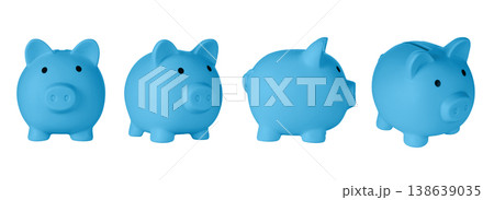 Set Piggy bank pig blue color on isolated white background 138639035