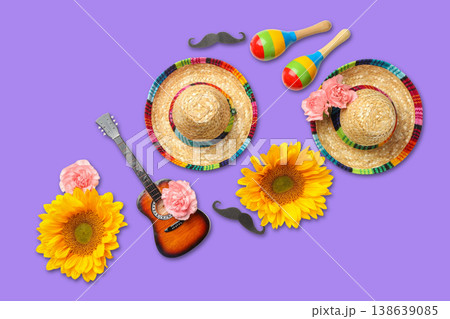 Hats, flowers, and musical instruments for Cinco de Mayo 138639085