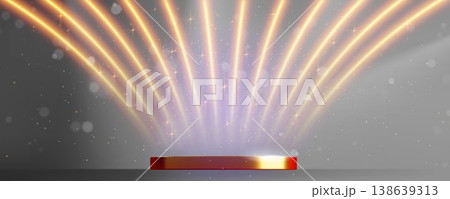 Round golden stage with shiny glitter rays 138639313