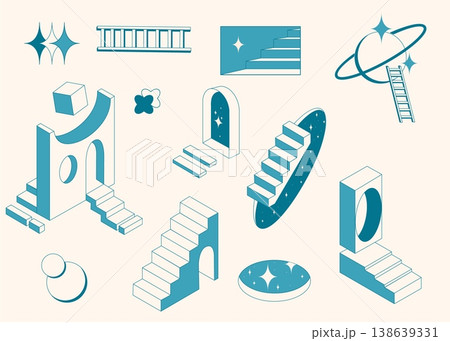 Surreal 3D doors with impossible geometric stairs 138639331