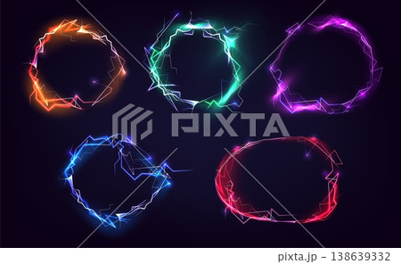 Electric energy frame glowing blue lightning bolts 138639332