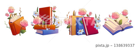 Book stack with flowers cartoon vector illustration Book stack with flowers cartoon vector illustration 138639337