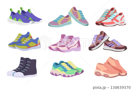 Sneakers. Sport shoes for athletic healthy lifestyle exact vector picture of fashioned sneakers Sneakers. Sport shoes for athletic healthy lifestyle exact vector picture of fashioned sneakers 138639370